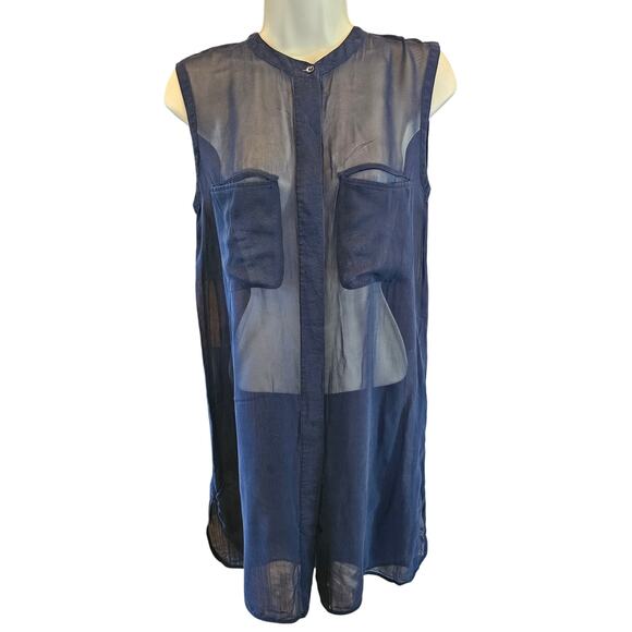 Vince Womens Blue Silk Sheer Sleeveless Tank Tunic Preppy Blouse Sz S chic - Picture 1 of 8